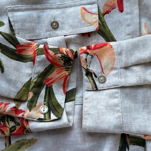 Chicos Womens Floral Drawstring Shirt Dress Size 2 Beige Orange Button Front - Picture 6 of 8